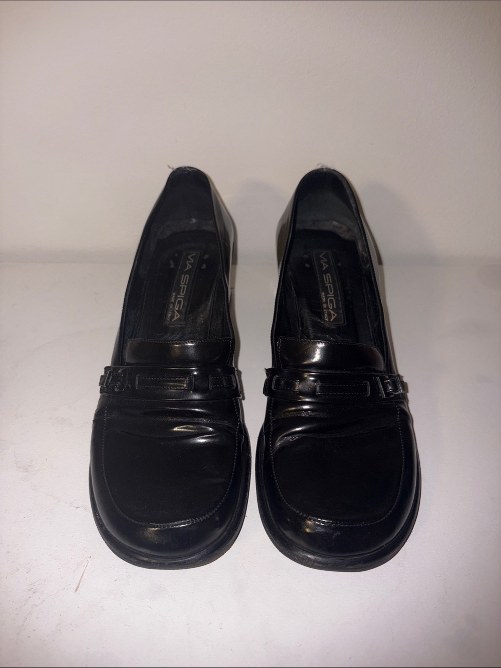 Via Spiga Black Leather Penny Loafers